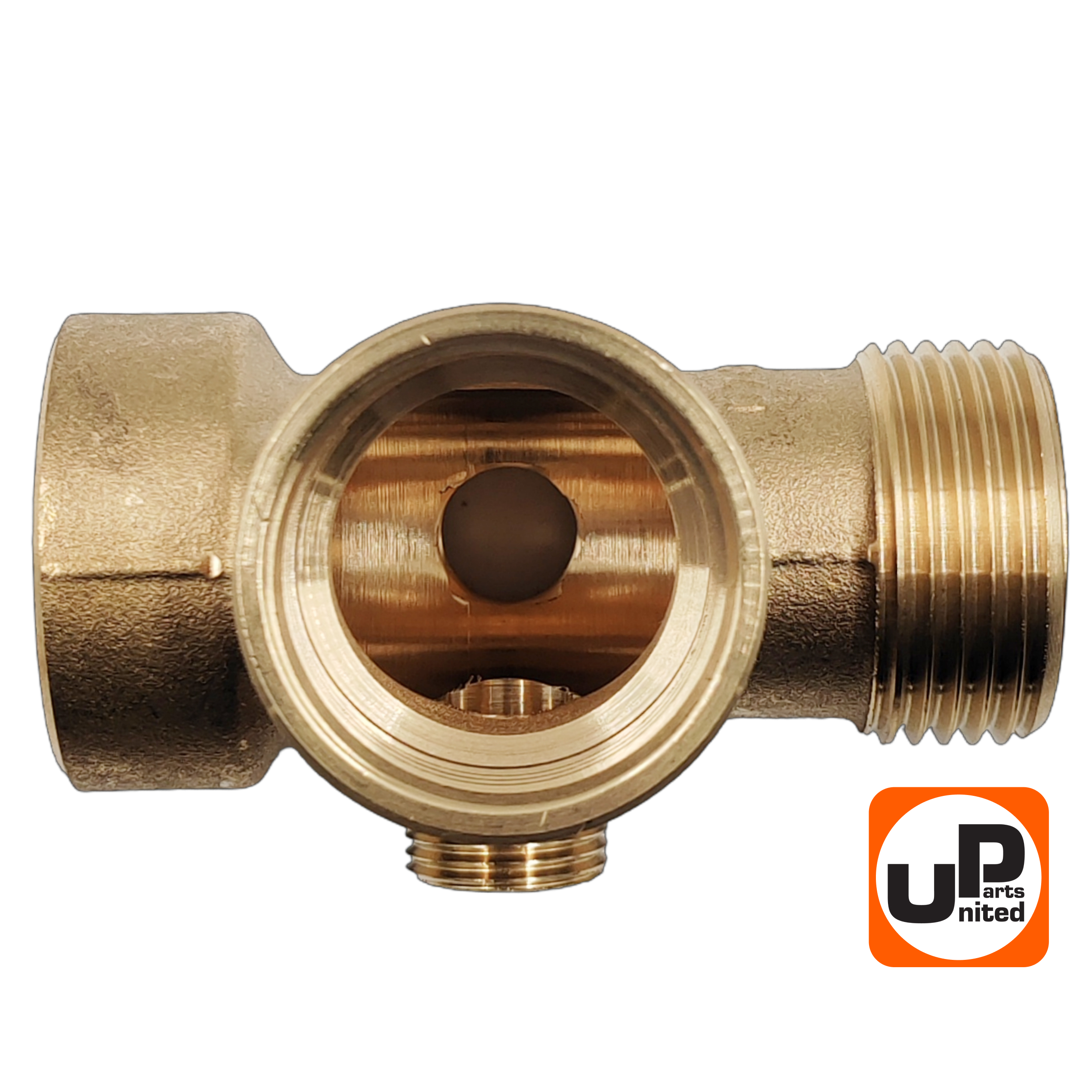 Штуцер UNITED PARTS 5-выводной  3/8"M(реле)×1/4"F(манометр)×1"F(пробка)×1"F(шланг)×1"M(насос), шт