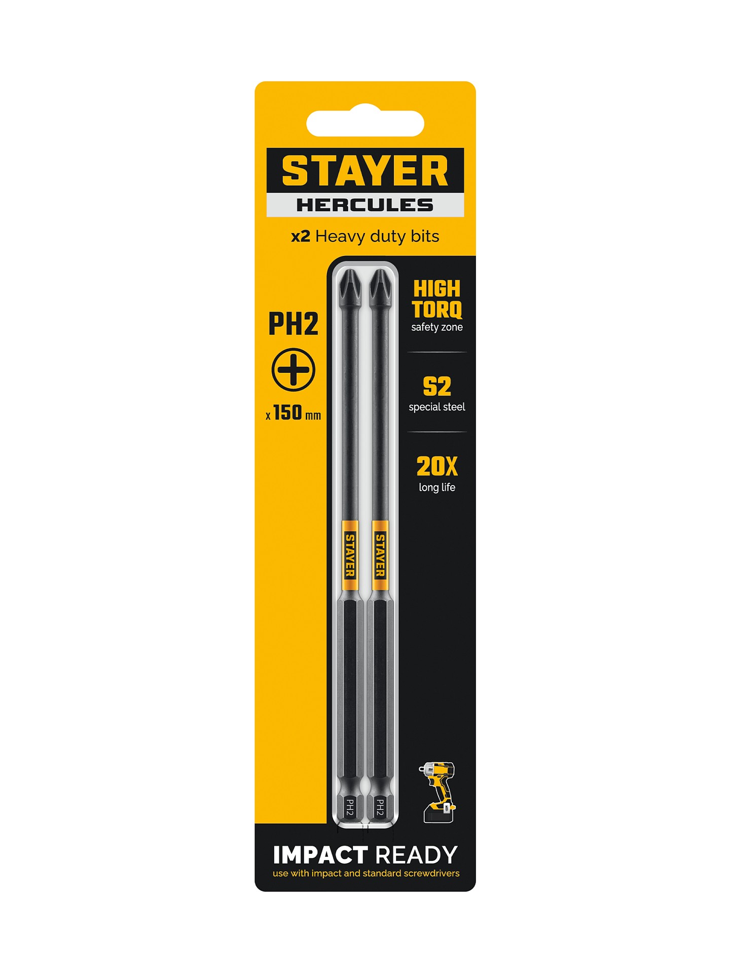STAYER HERCULES, PH2, 150 мм, 2 шт, торсионные биты (26231-2-150-2)
