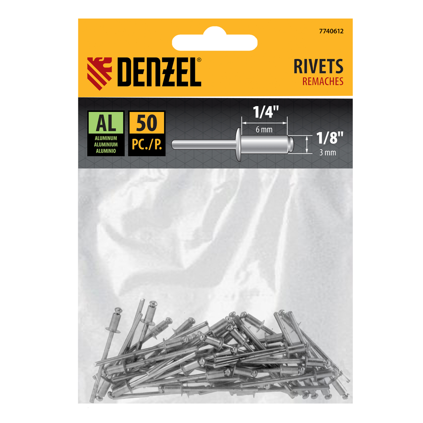 Заклепки алюминиевые, 1/8"-1/4", 3 х 6 мм, 50 шт Denzel