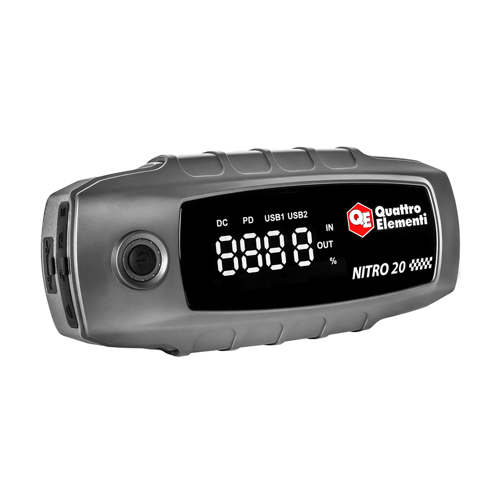 Пусковое устройство QUATTRO ELEMENTI Nitro 20 (12В, 20000 мАч, 1600 А, Type-C, USB-A, дисплей, фонарь (919-265), шт