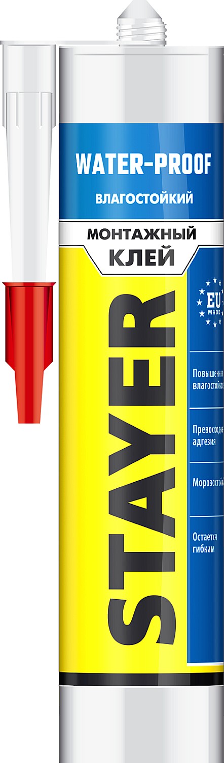 STAYER WATERPROOF, 280 мл, белый, влагостойкий монтажный клей, Professional (41325)