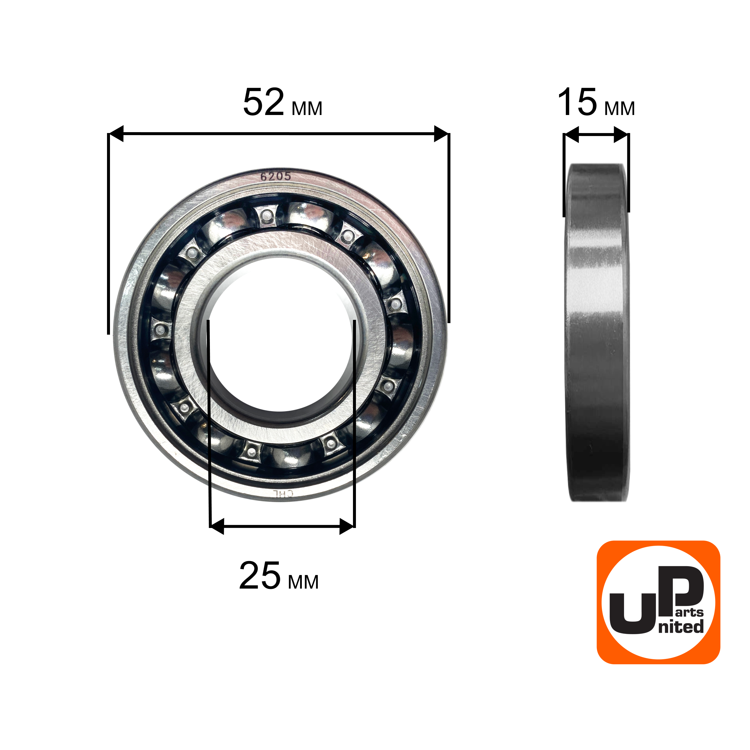 Подшипник шариковый UNITED PARTS 6205 (90-0461), шт