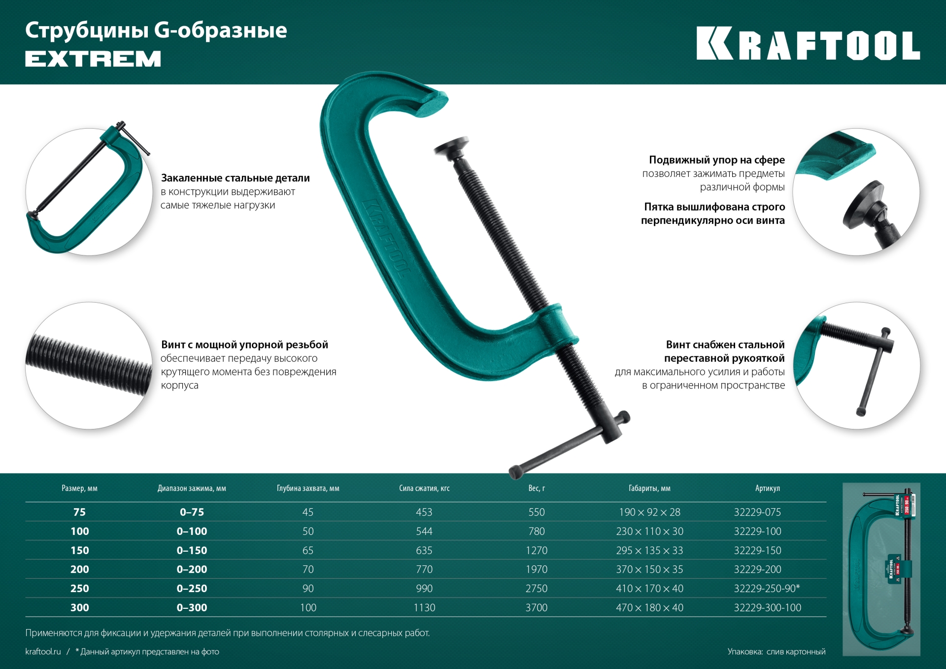 KRAFTOOL Extrem-75, 75 х 45 мм, струбцина G-образная (32229-075)