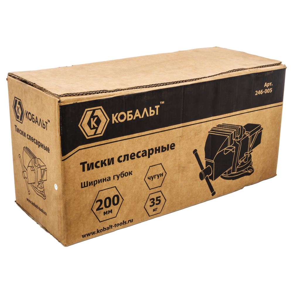 Тиски слесарные КОБАЛЬТ поворотные, ширина губок 200 мм, 35 кг, наковальня, коробка наковальня, коробка