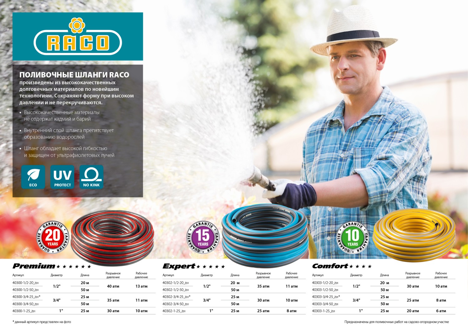 RACO EXPERT, 3/4″, 50 м, 30 атм, четырёхслойный, армированный, поливочный шланг (40302-3/4-50)