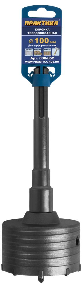 Коронка твердосплавная ПРАКТИКА SDS-Max ударная 100 мм (1шт.) клипса(1шт.) клипса