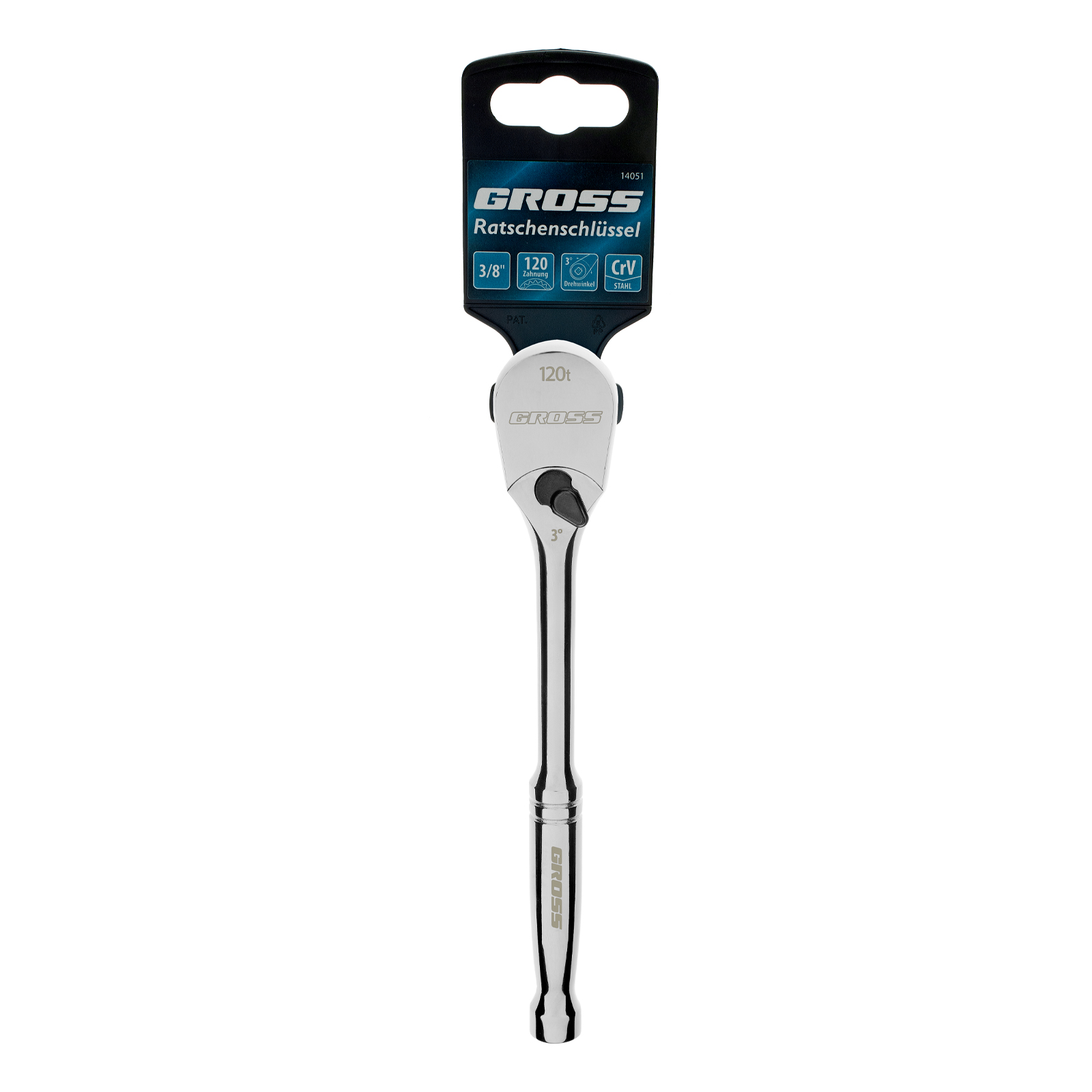 Ключ-трещотка 3/8", CrV, 120 зубьев, цельнометаллический, хром Gross