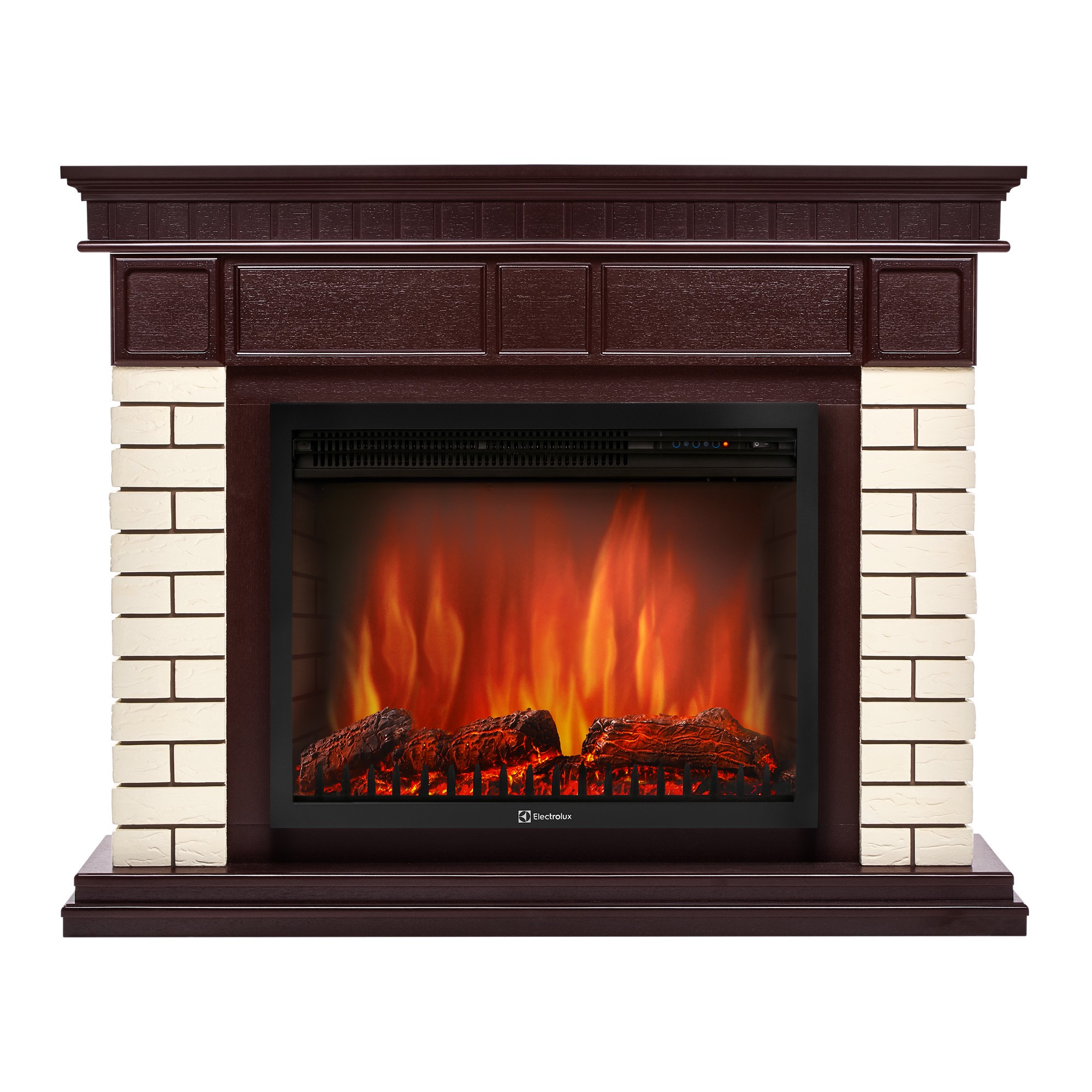 Каминокомплект: Очаг Electrolux EFP/P-2520LS N, портал Bricks 25 камень бежевый, шпон темный дуб