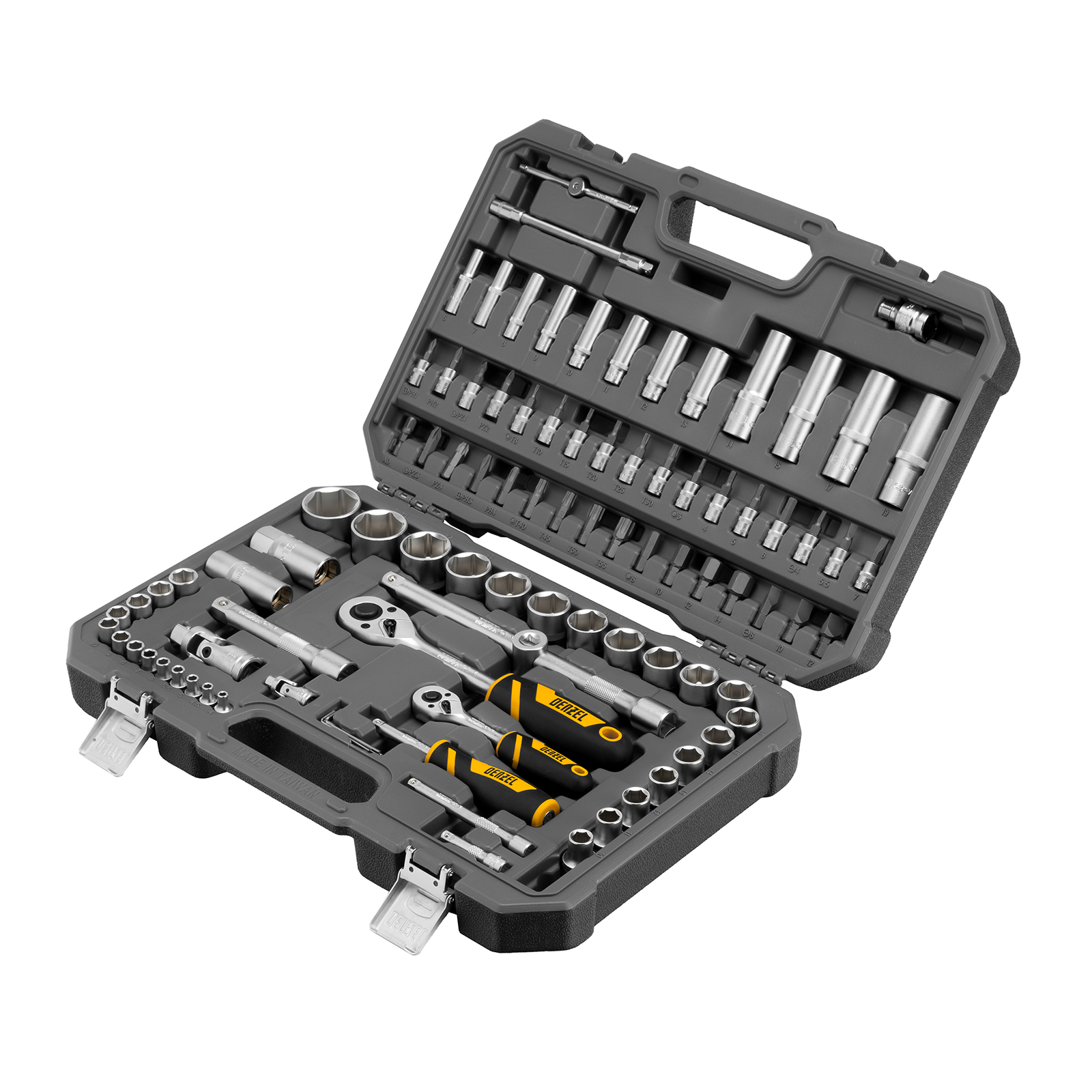 Набор инструментов, 1/2", 1/4", CrV, S2, пластиковый кейс, 94 предмета Denzel