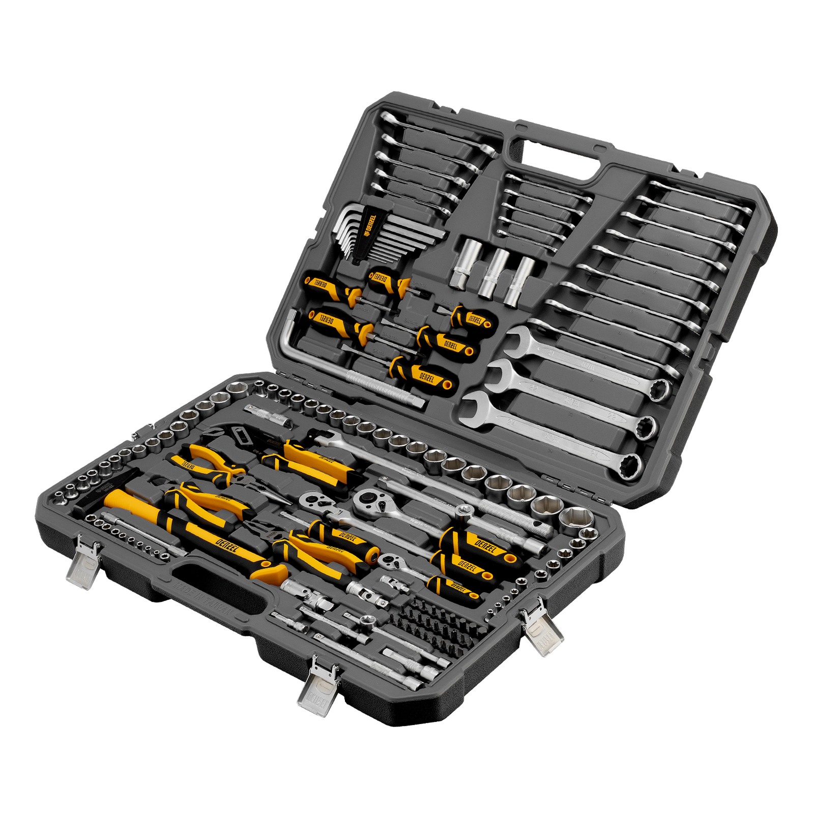 Набор инструментов, 1/2", 1/4", 3/8", CrV, S2, пластиковый кейс, 144 предмета Denzel
