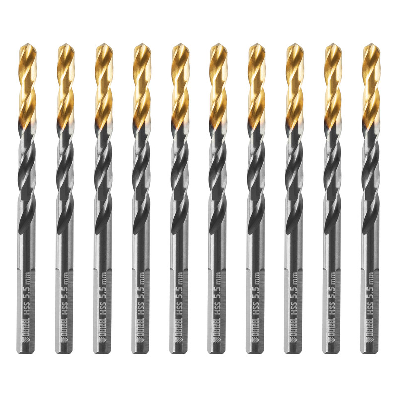 Сверло по металлу, 5,5 мм, HSS-Tin, Golden Tip, 10 шт. Denzel