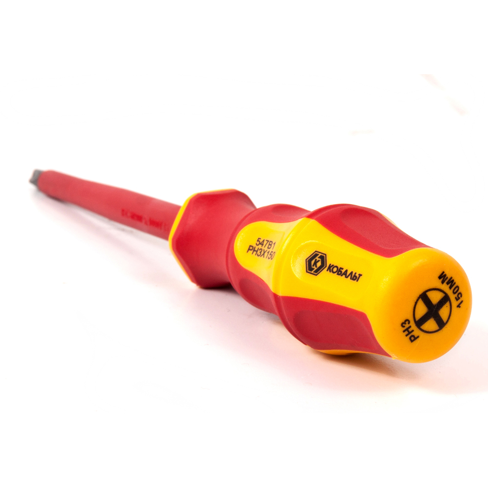 Отвертка диэлектрическая КОБАЛЬТ Ultra Grip PH-3 х 150 ммCR-V, двухкомпонентная рукоятка (1 шт.) подвес