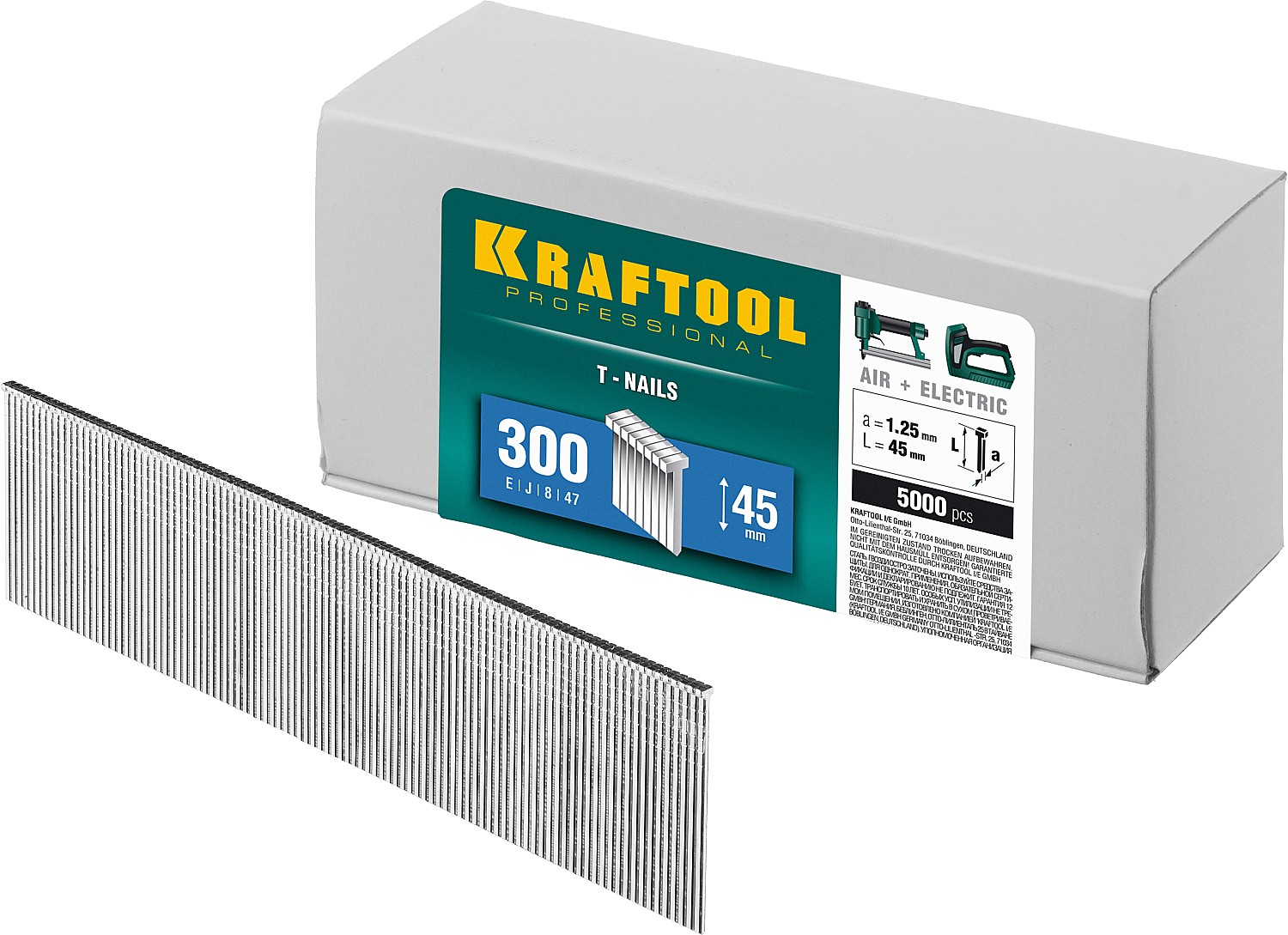 KRAFTOOL гвозди тип 300 (47/J/ F), 45 мм, калибр 18GA. 5000 шт (31785-45)