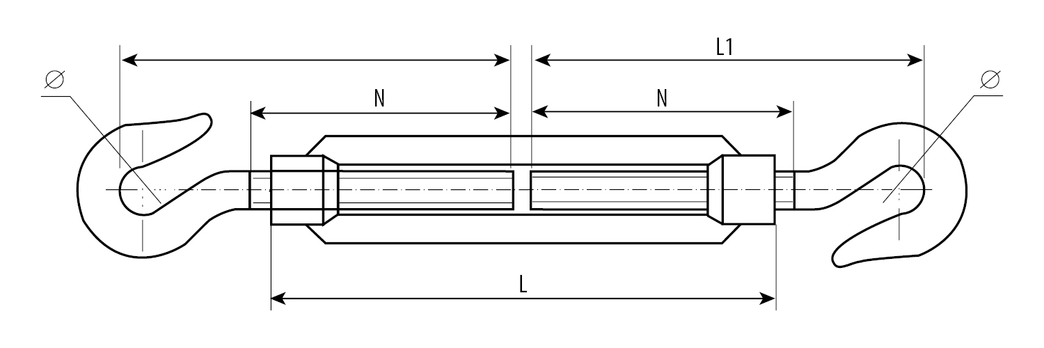 ЗУБР DIN 1480, М10, кованая натяжная муфта, 6 шт, талреп крюк-крюк, Профессионал (4-304365-10)
