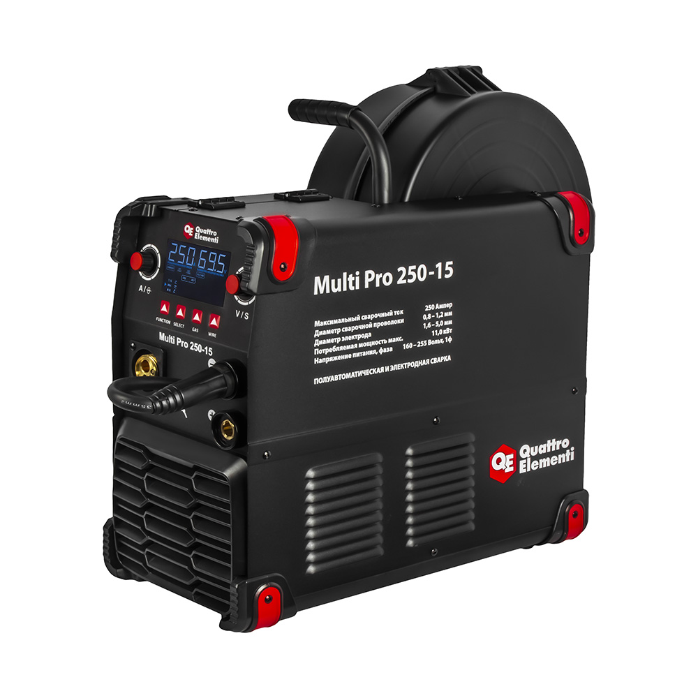 Аппарат полуавтомат. сварки, инвертор QUATTRO ELEMENTI Multi Pro 250-15 (250A, 1 фаза, 3 вида сварки MIG/TIG/MMA, кат.15 кг,Диспл.)(925-761), шт