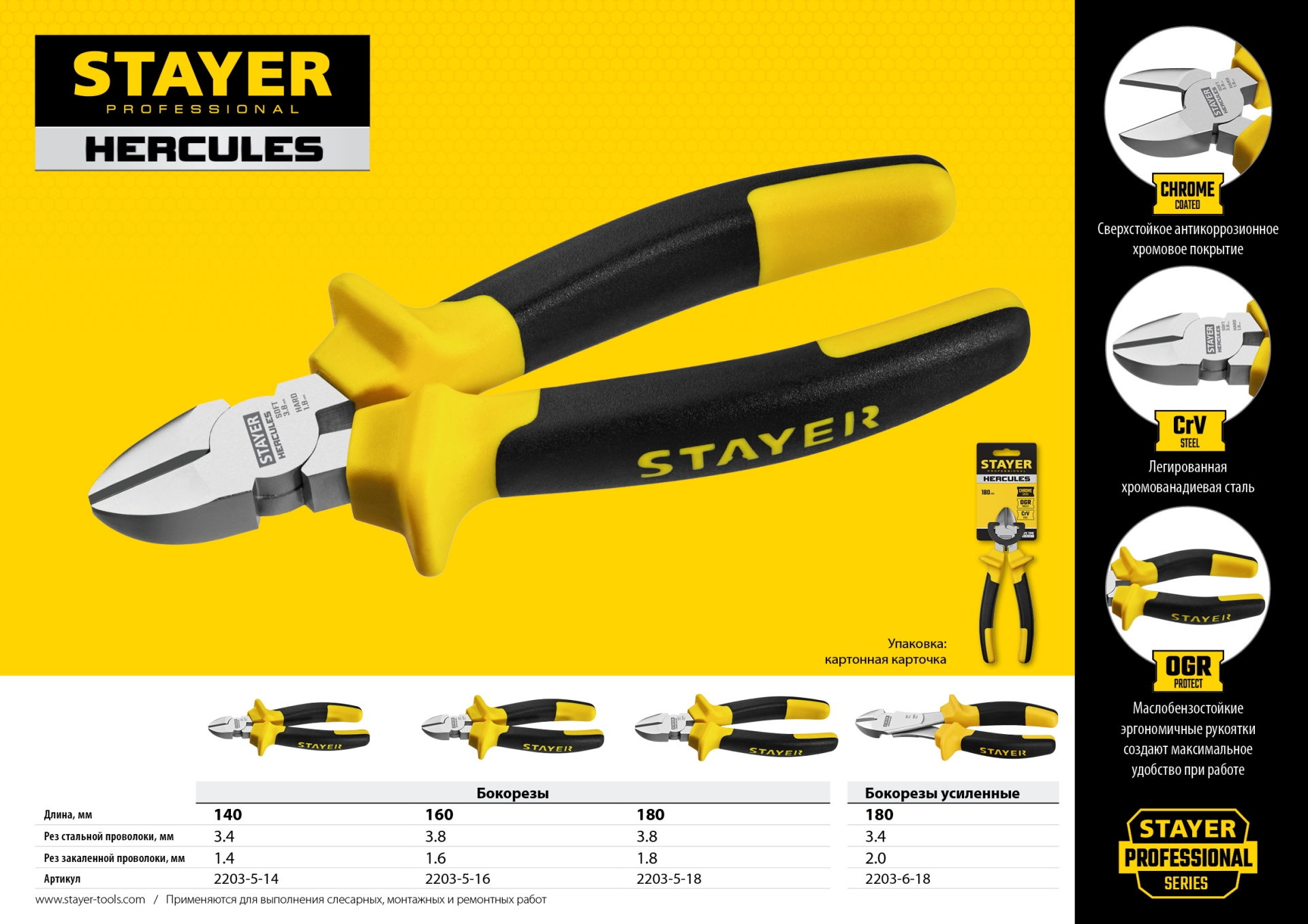 STAYER Hercules, 180 мм, бокорезы, Professional (2203-5-18)