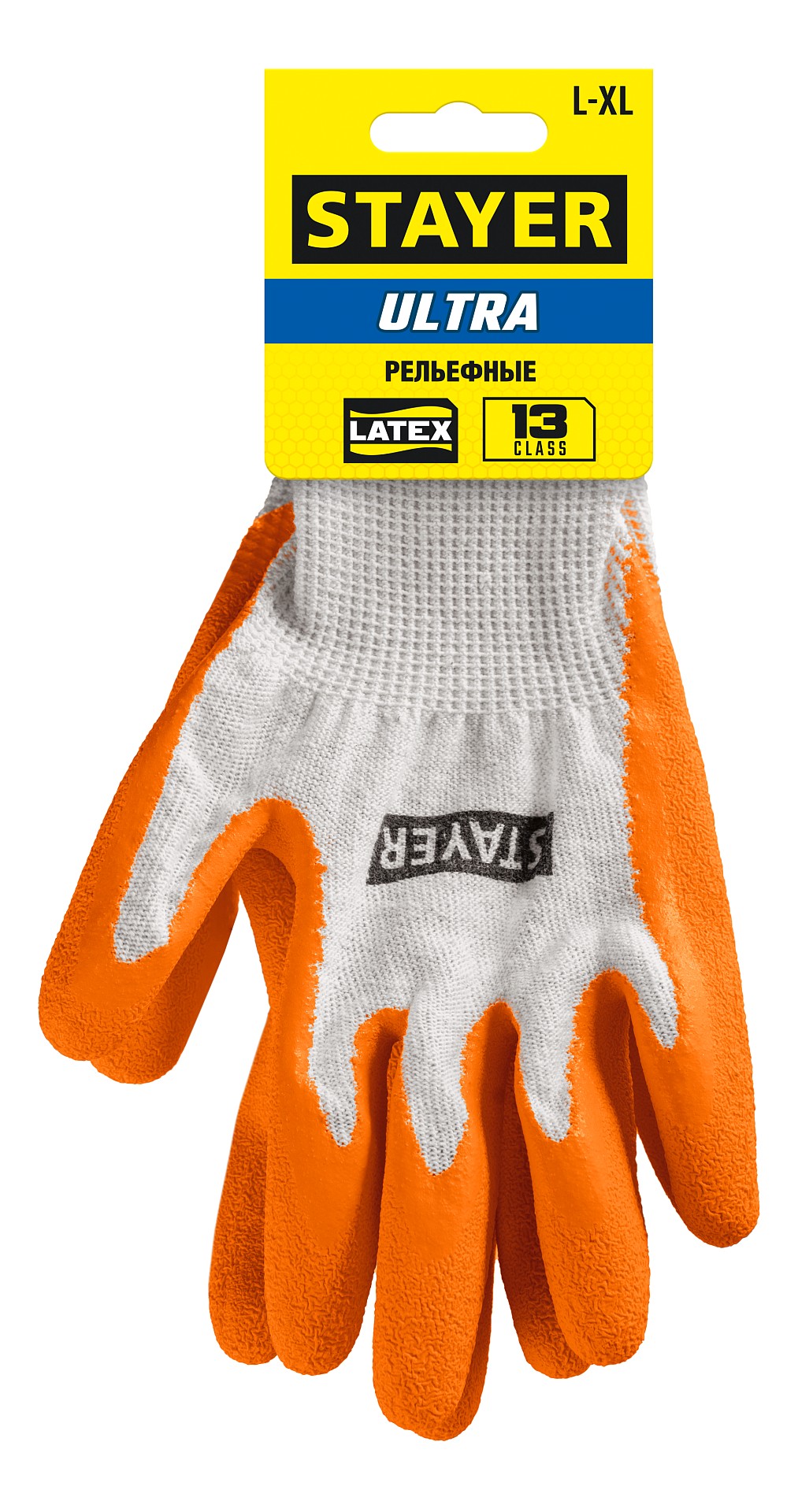 STAYER ULTRA, L-XL, х/б перчатки с рельефным латексным покрытием, противоскользящие (11403-XL)