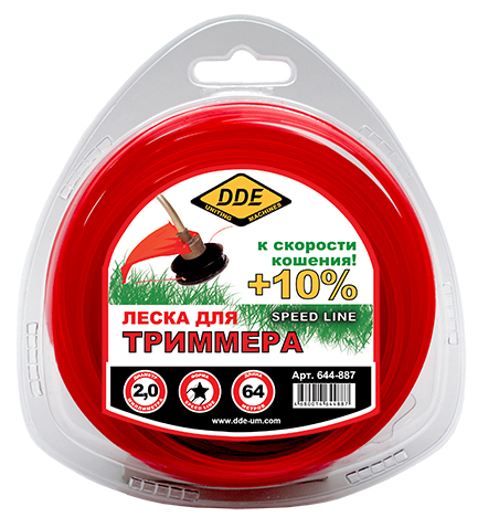 Корд триммерный в блистере DDE "Speed line"(звезда) 2,0 мм х 64 м, красный