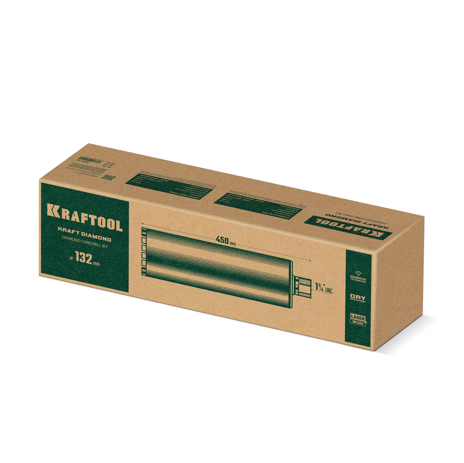 KRAFTOOL DIAMOND 132 мм (450 мм, 1 1/4″, лазерная сварка, сухое сверление с микроударом), алмазная коронка по железобетону (29825-132)