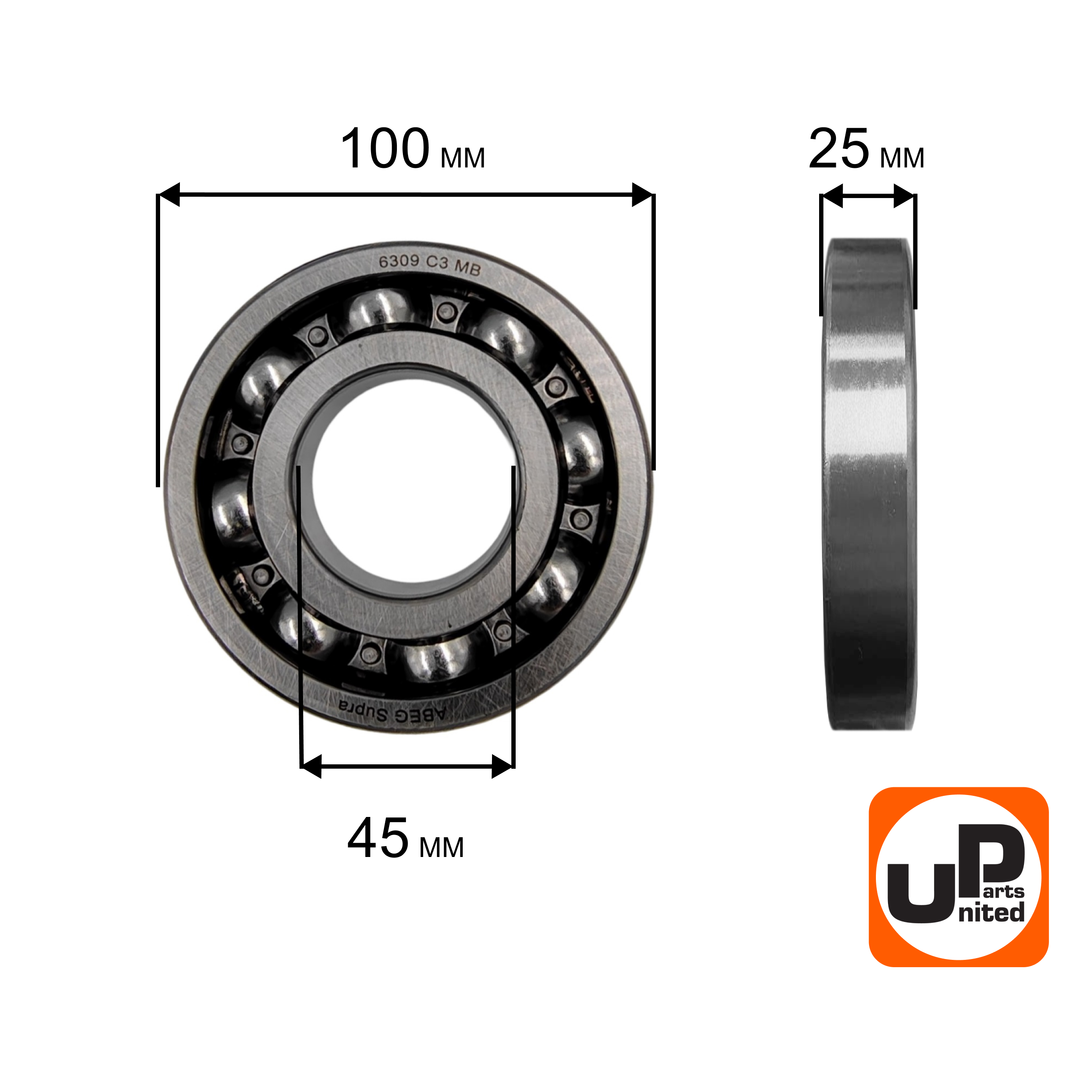 Подшипник шариковый UNITED PARTS 6309, шт