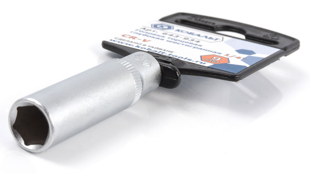 Головка торцевая глубокая КОБАЛЬТ 1/4", 9 мм, Cr-V(1 шт.) подвес