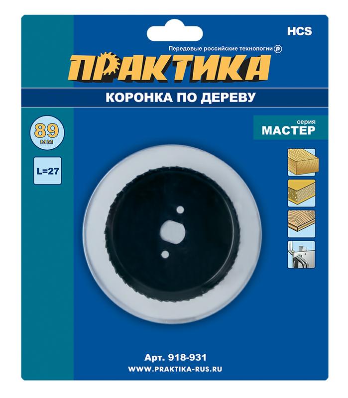 Коронка HCS по дереву ПРАКТИКА "Мастер" 89 мм, L-27мм, без адаптера (1 шт), блистер