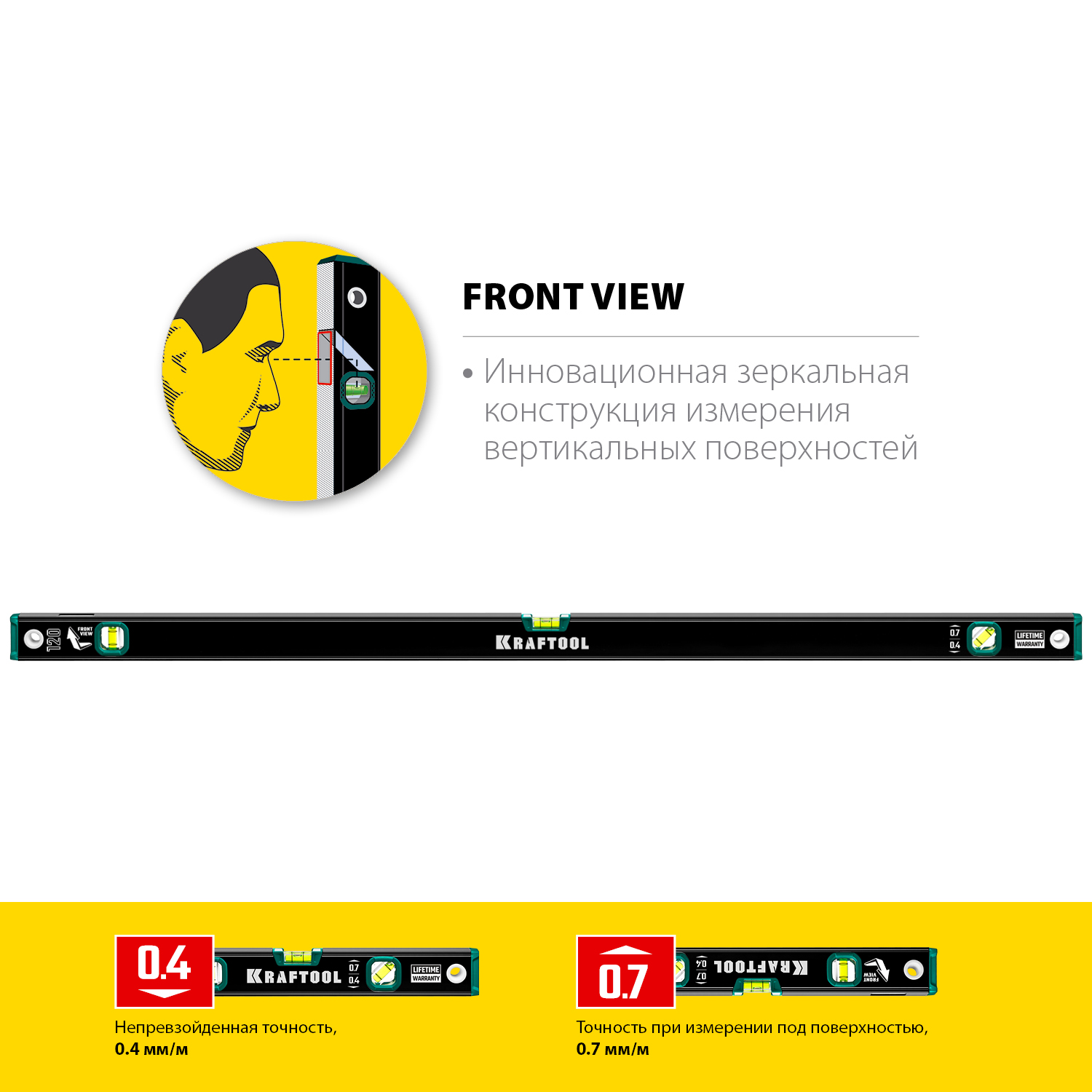 KRAFTOOL 1200 мм, с зеркальным глазком, уровень (34781-120)
