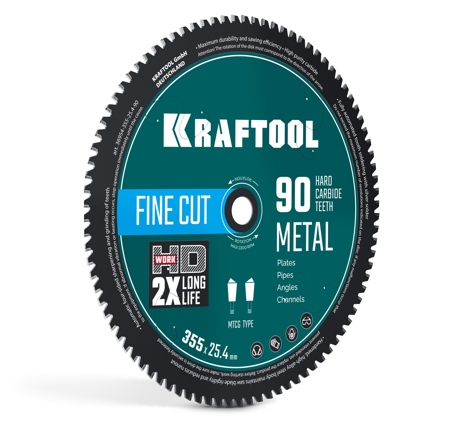 KRAFTOOL Metal Cut 355 х 25.4 мм, 90Т, диск пильный по металлу и стали (36954-355-25.4-90)