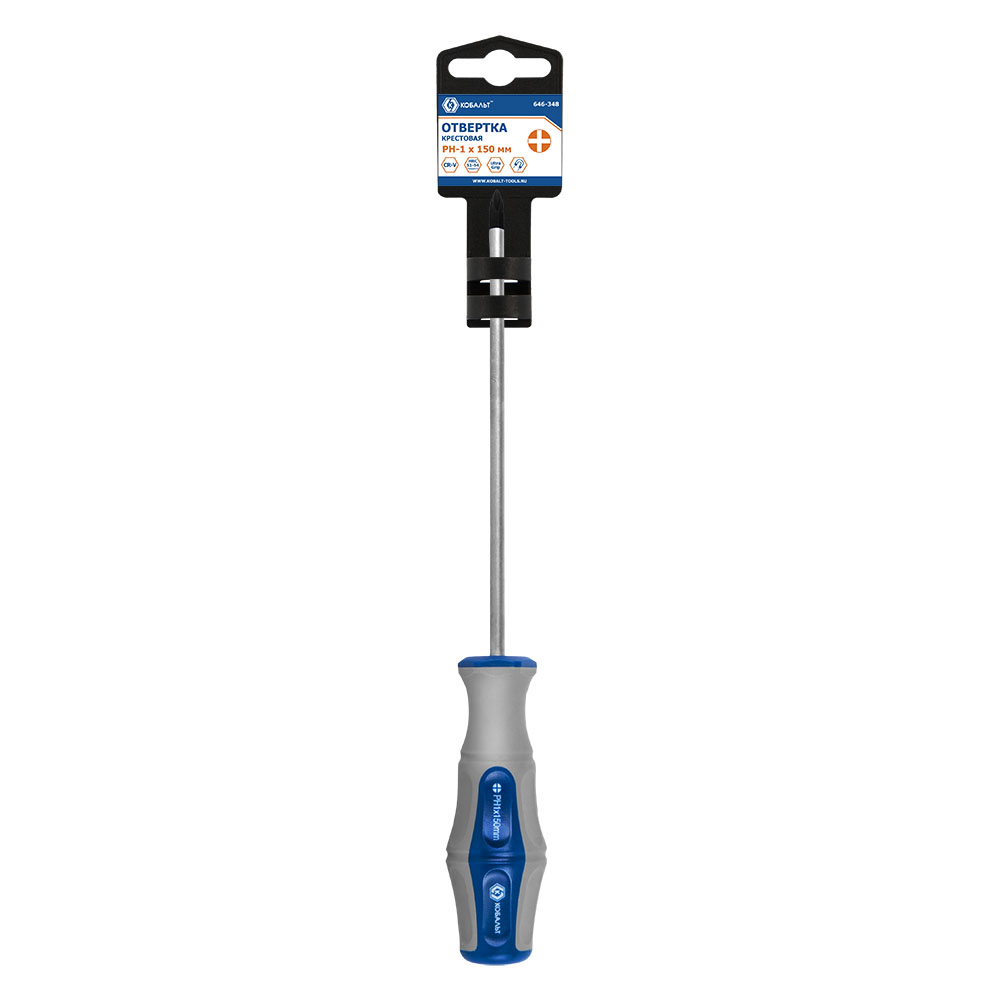 Отвёртка КОБАЛЬТ Ultra Grip PH-1 х 150 ммCR-V, двухкомпонентная рукоятка (1 шт.) подвес