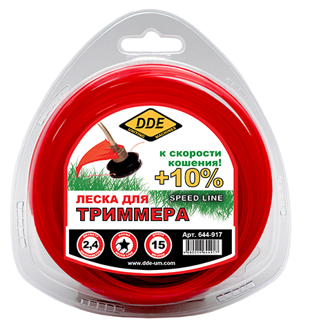 Корд триммерный в блистере DDE "Speed line" (звезда) 2,4 мм х 15 м, красный