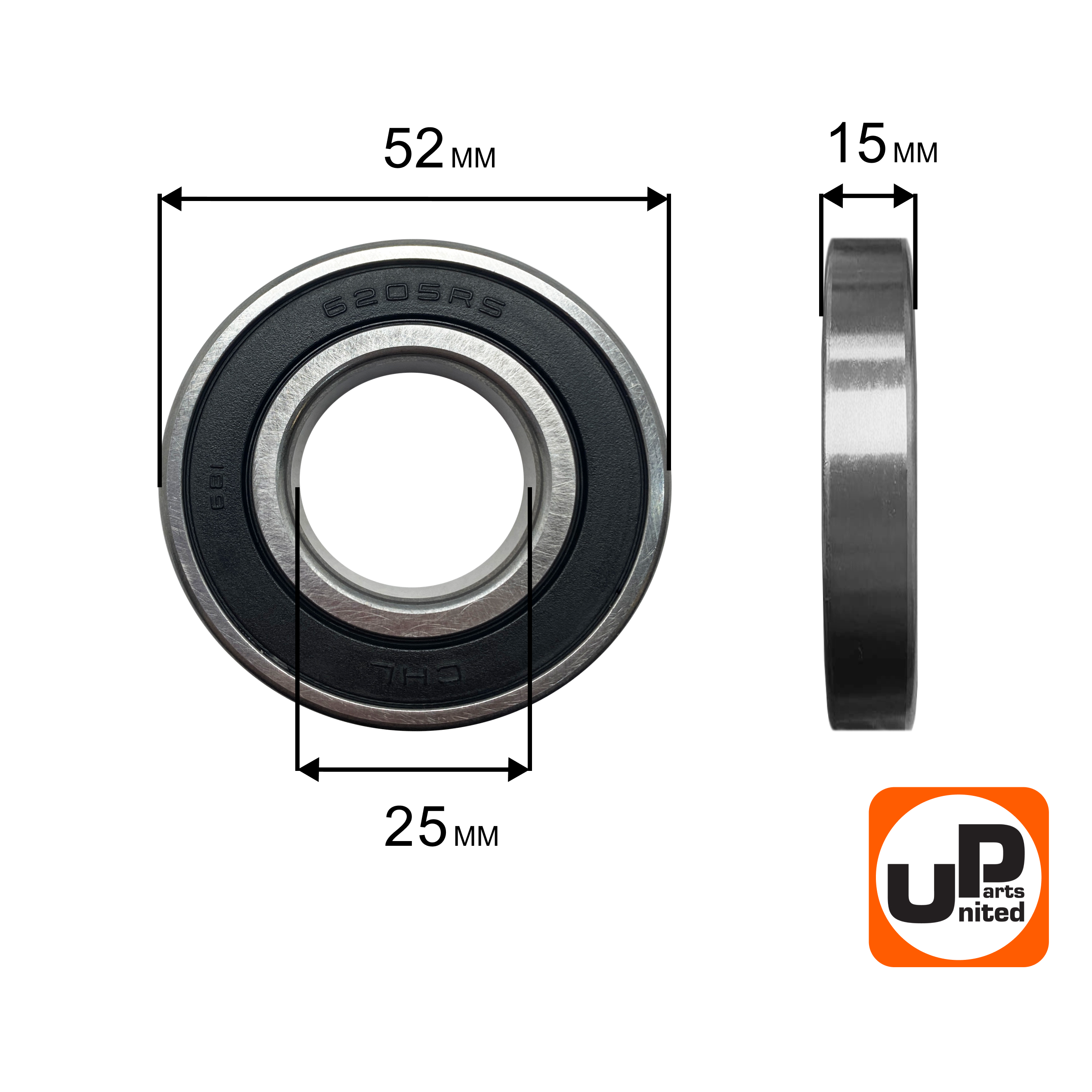 Подшипник шариковый UNITED PARTS 6205-2RS (90-0460), шт