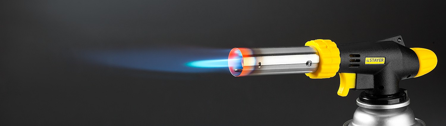 STAYER ProTerm PG 500, 1300°C, увеличенный выход пламени, газовая горелка с пьезоподжигом на баллон с цанговым соединением, Professional (55580)