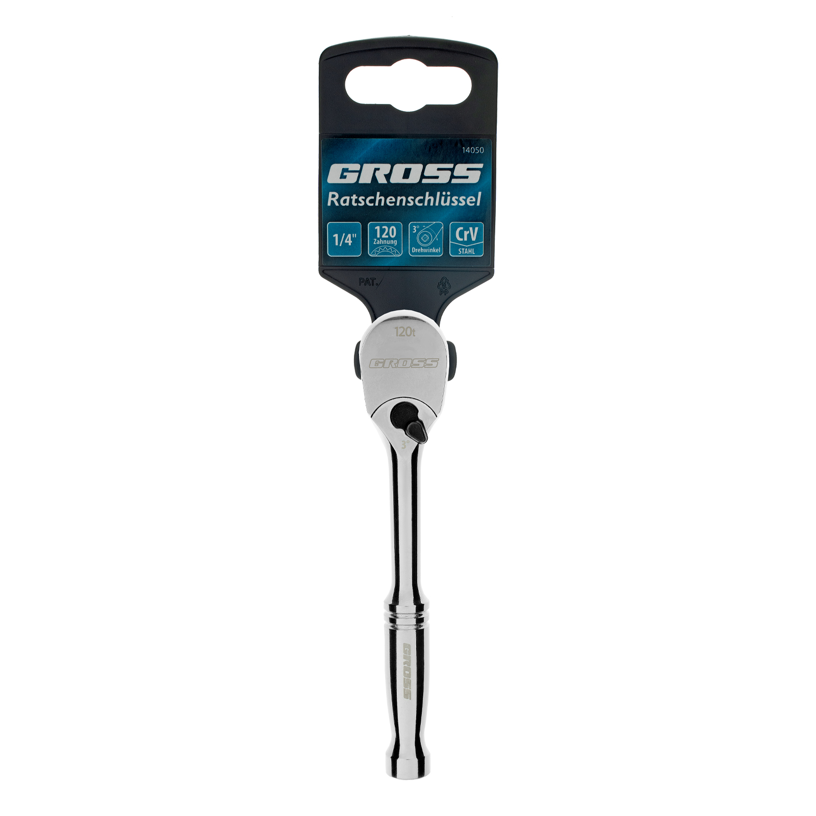 Ключ-трещотка 1/4", CrV, 120 зубьев, цельнометаллический, хром Gross