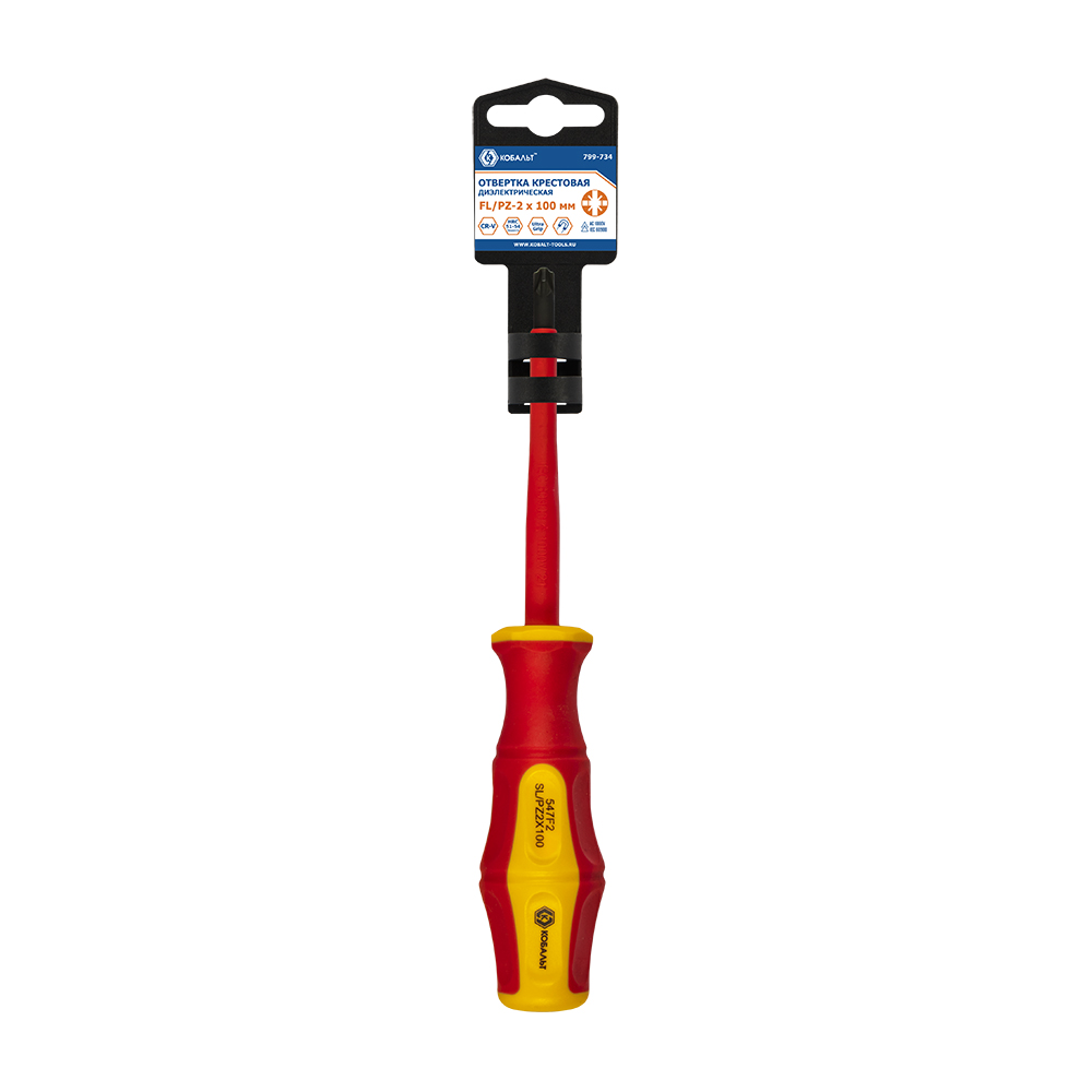 Отвертка диэлектрическая КОБАЛЬТ Ultra Grip FL/PZ-2 х 100 мм CR-V, двухкомпонентная рукоятка