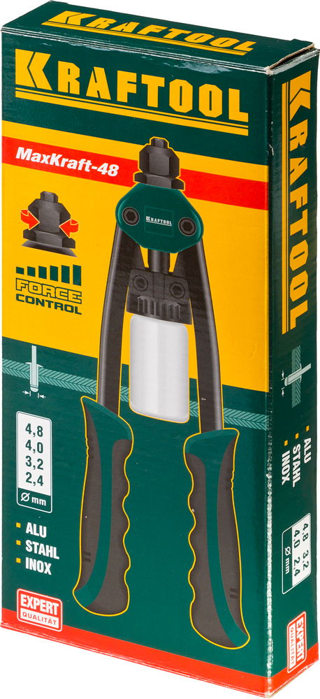 KRAFTOOL MaxKraft-48, 2.4 - 4.8 мм, 290 мм, компактный двуручный заклепочник (31161)