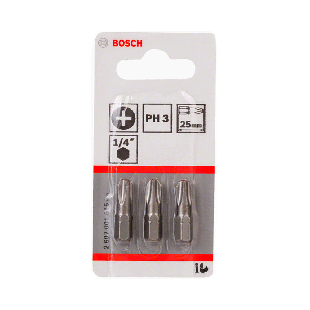 Бита BOSCH PH-3 x 25 мм (3 шт), блистер  (2607001515), шт
