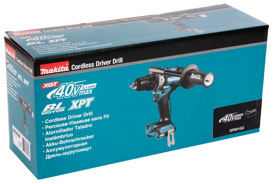 Дрель аккумуляторная безударная MAKITA DF001GZ (XGT BL 40В, 13мм, 140/68Нм, AFT, XPT, длина 182мм.), шт
