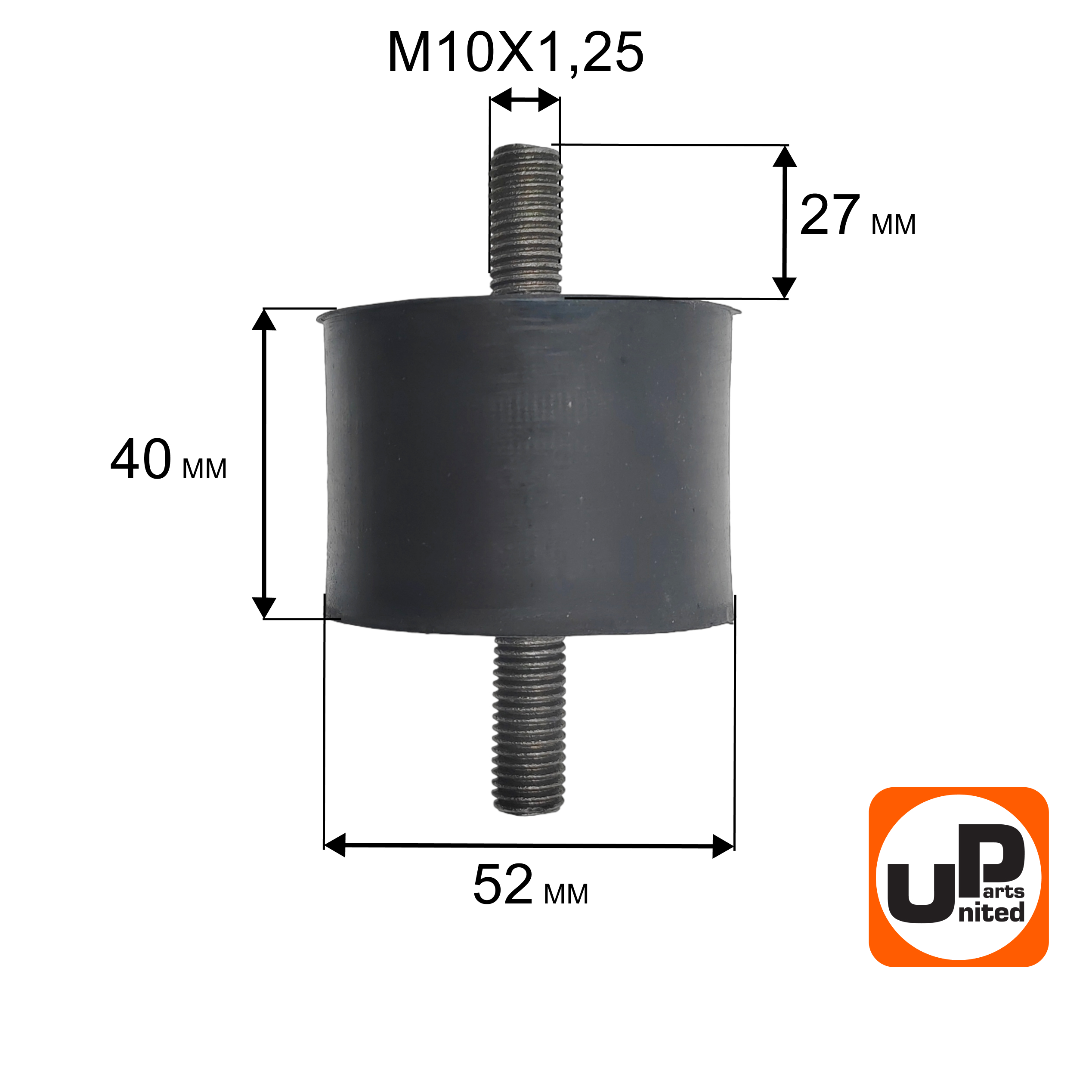 Виброгаситель UNITED PARTS для виброплиты, D52xH40мм; шпильки M10x1,25; L27мм-L22мм (90-0284), шт