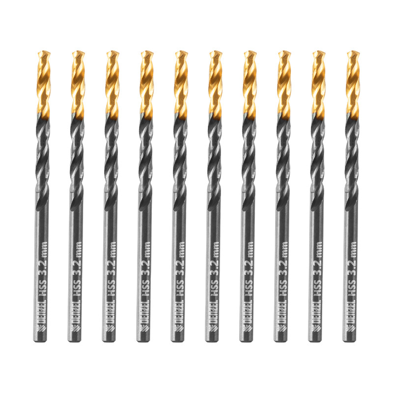 Сверло по металлу, 3,2 мм, HSS-Tin, Golden Tip, 10 шт. Denzel