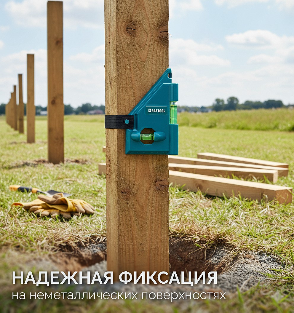 KRAFTOOL POST-LEVEL, 3 глазка, магнитный угловой уровень (34788)