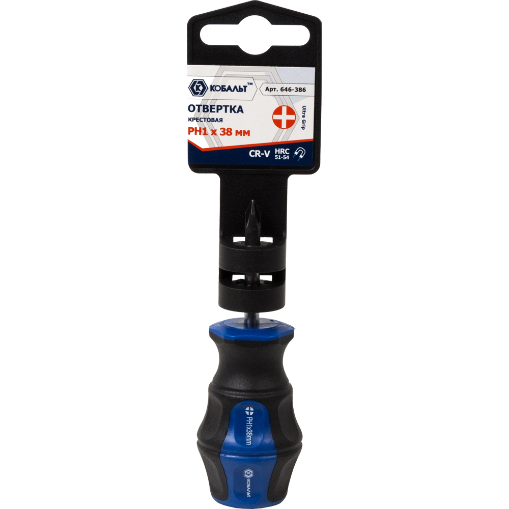 Отвёртка КОБАЛЬТ Ultra Grip PH-1 х 38 ммCR-V, двухкомпонентная рукоятка (1 шт.) подвес