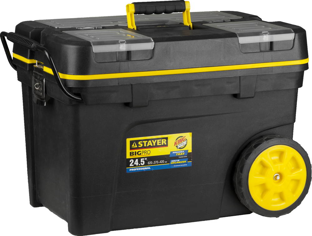 STAYER BIGPro, 620 х 370 х 420 мм, (24.5″), Пластиковый ящик-тележка для инструментов, Professional (38107-24)