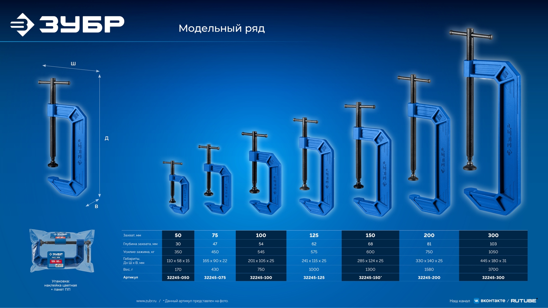 ЗУБР ПСС-200, 200 мм, чугунная струбцина тип С (G-образная), Профессионал (32245-200)
