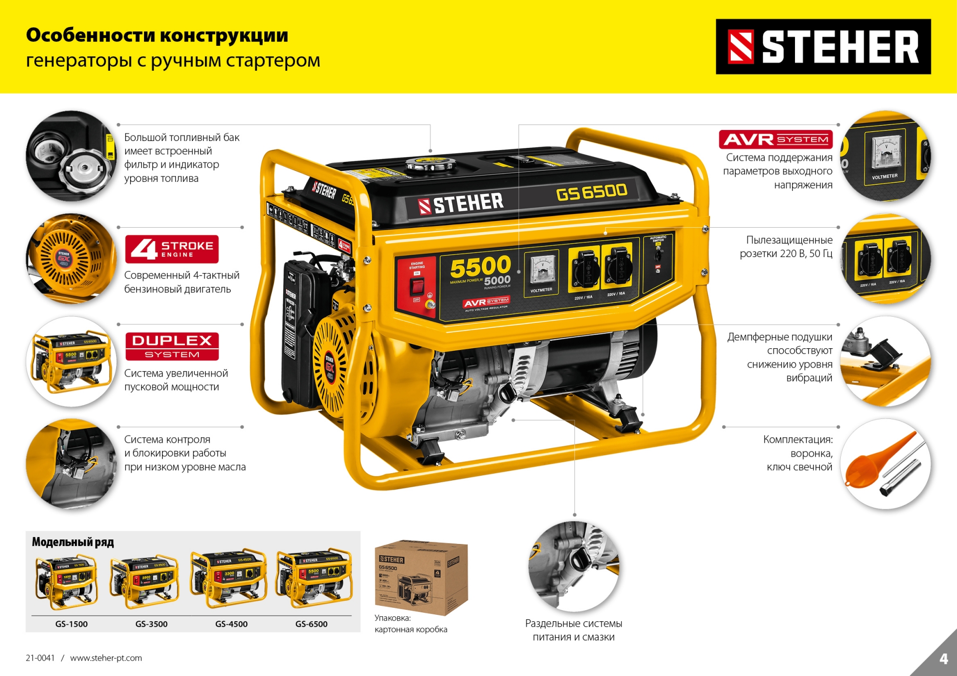 STEHER 2800 Вт, бензиновый генератор (GS-3500)