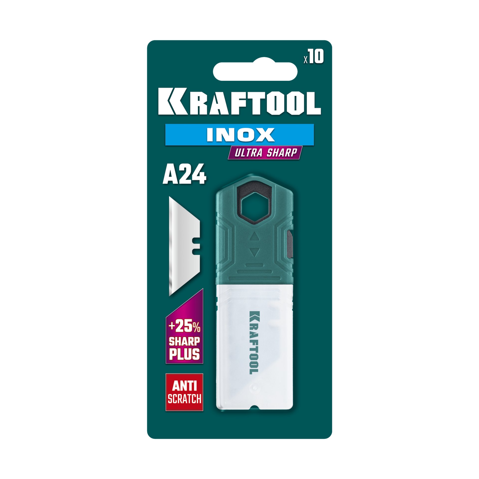KRAFTOOL INOX-A24, 10 шт, нержавеющие трапециевидные лезвия (09626-S10)