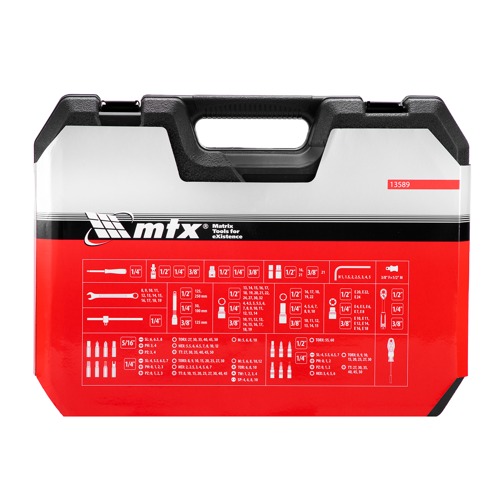 Набор инструментов, 1/2", 3/8", 1/4", пластиковый кейс 215 предметов MTX