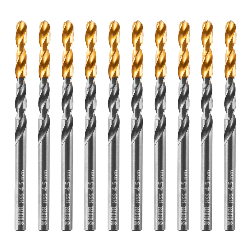 Сверло по металлу, 4,5 мм, HSS-Tin, Golden Tip, 10 шт. Denzel