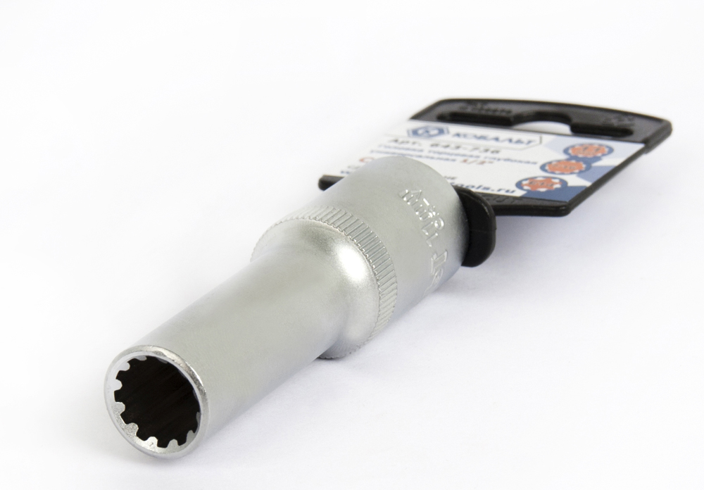 Головка торцевая глубокая универсальная КОБАЛЬТ 1/2", 11 мм, SPLINE Cr-V(1 шт.) подвес