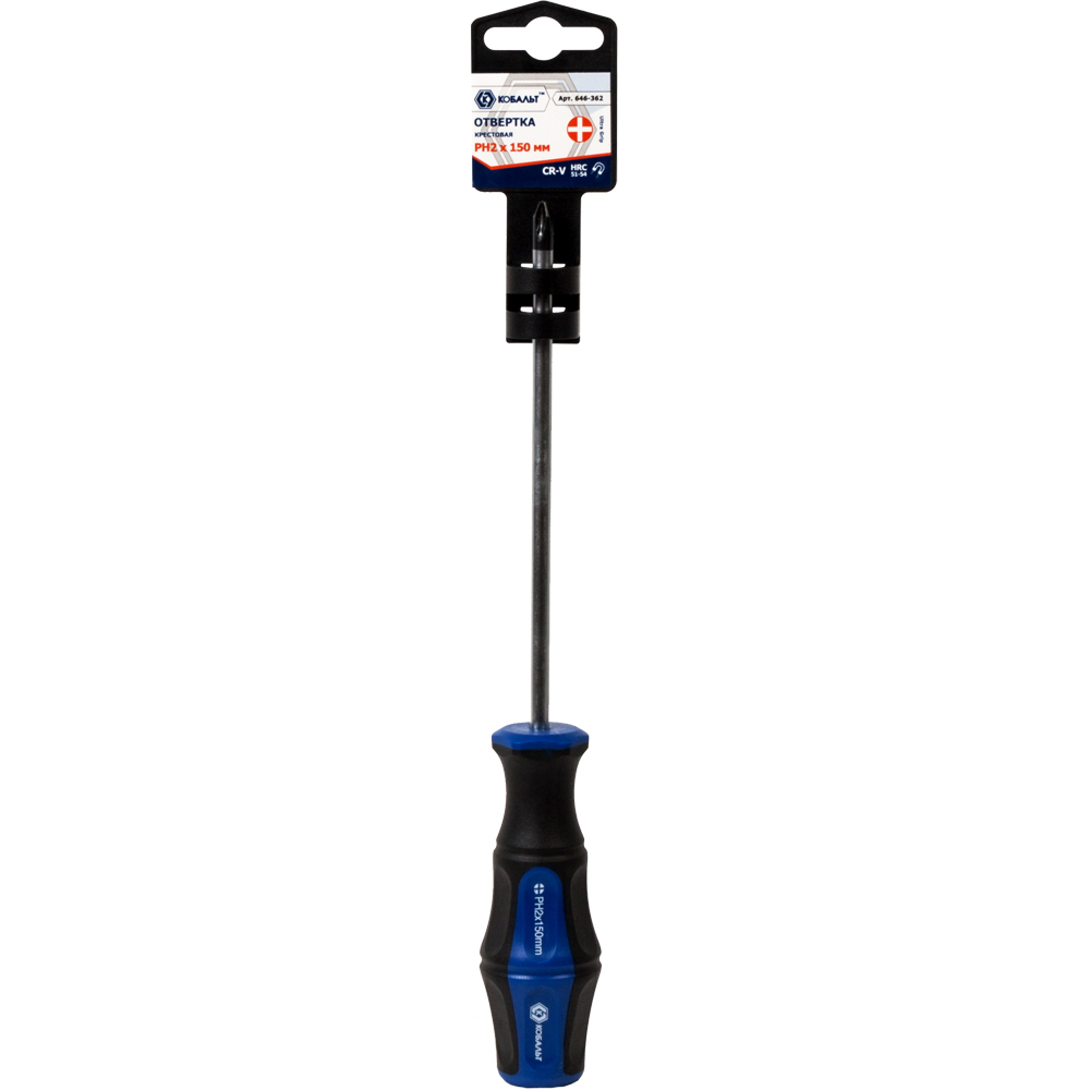 Отвёртка КОБАЛЬТ Ultra Grip PH-2 х 150 ммCR-V, двухкомпонентная рукоятка (1 шт.) подвес