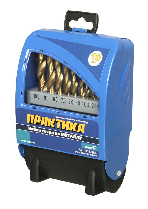 Набор сверл по металлу ПРАКТИКА "Мастер", 10 шт, 1 - 10 мм в металлической кассете